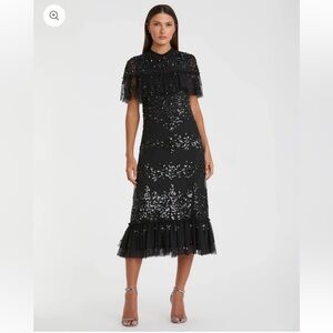 Mac Duggal Sequined High Neck Midi Dress